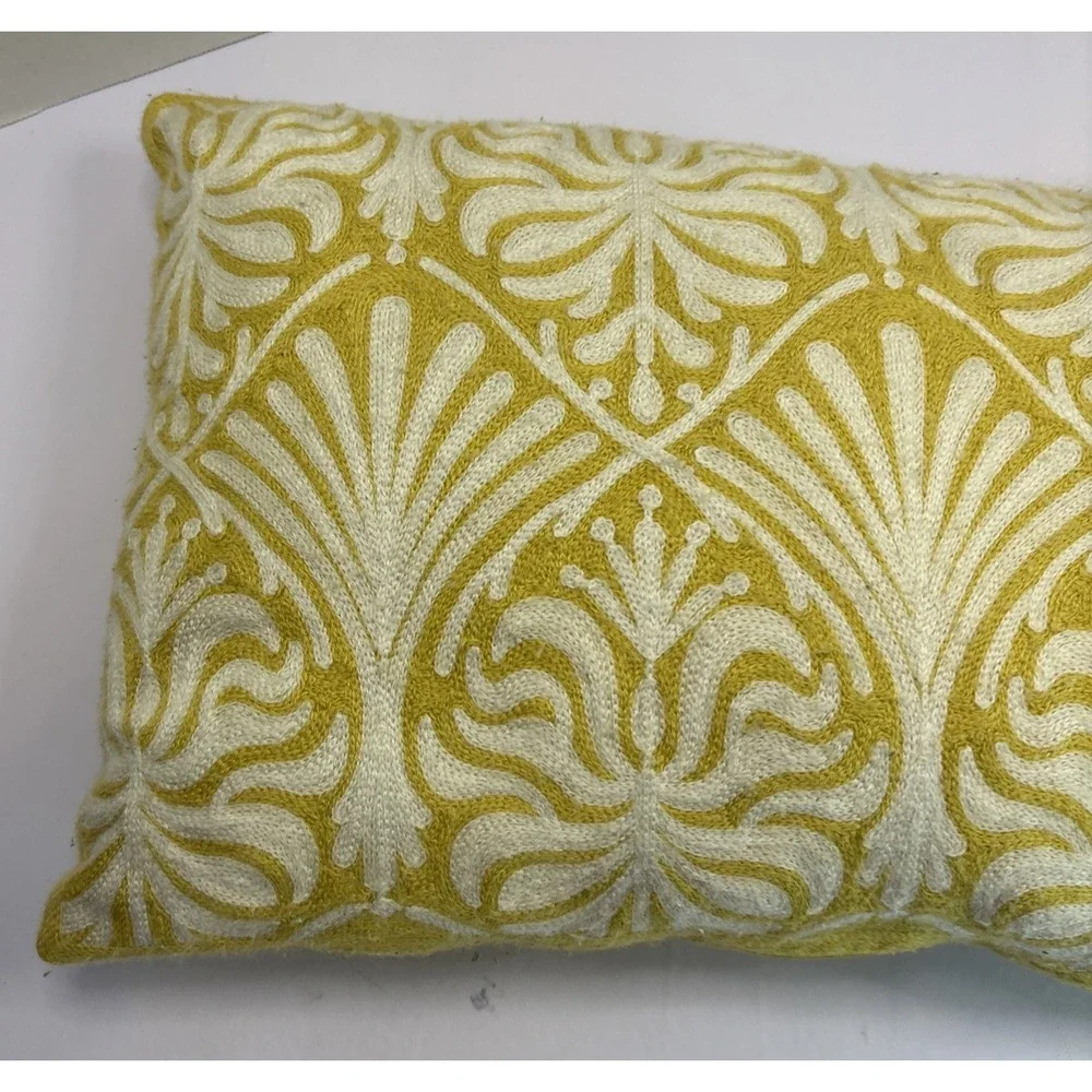 PIER 1 Pillow Gold Malaysian Palma Pattern Embroidered Lumbar Throw Accent 19x12
